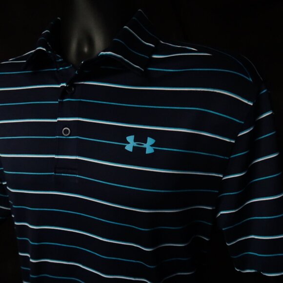 Under Armour ColdBlack Navy Striped Polo (S) OMG! ⛳️ - Picture 6 of 7